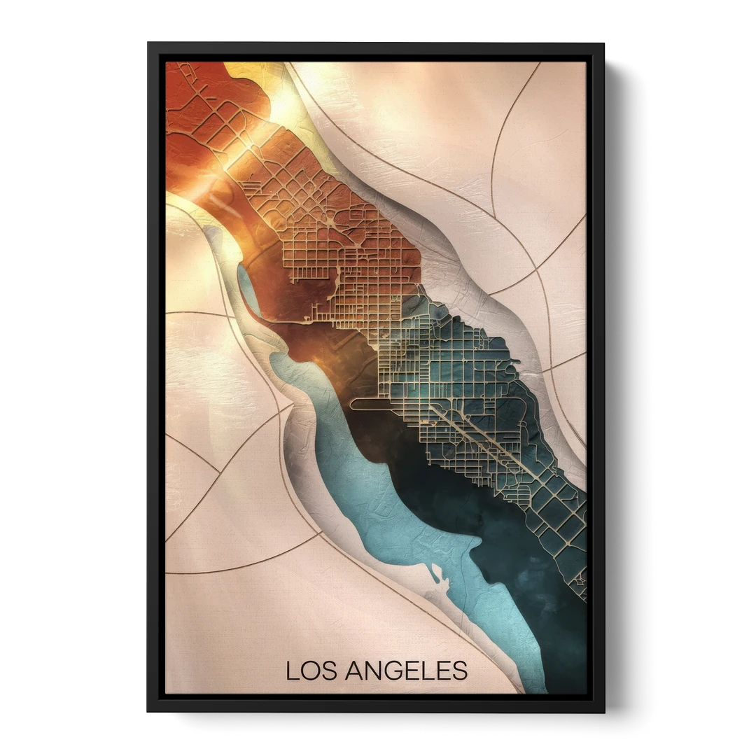 Los Angeles Map Design - Black Framed Canvas Wall Art - Front