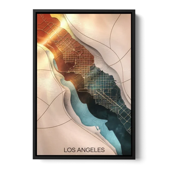 Los Angeles Map Design - Black Framed Canvas Wall Art - Front