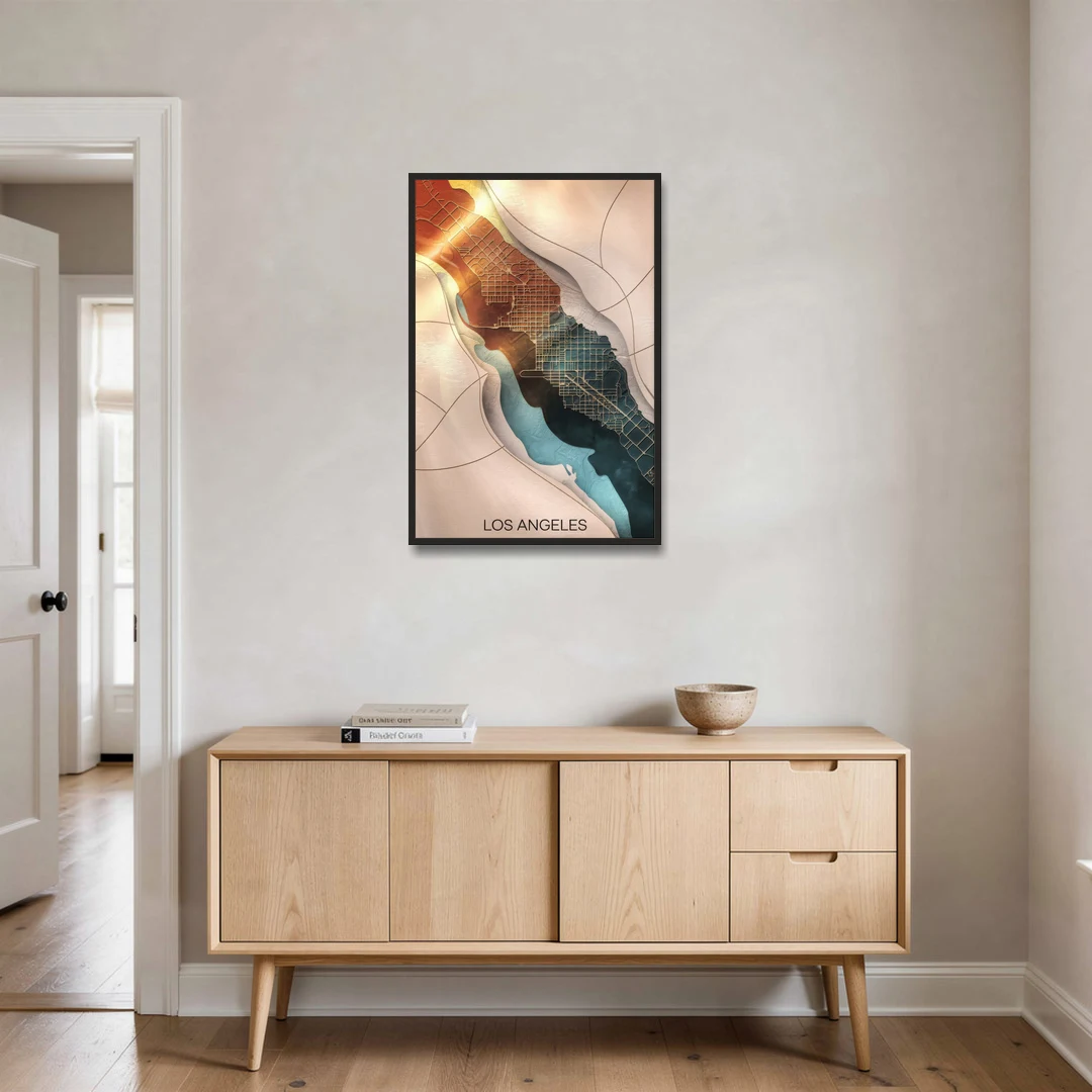 Los Angeles Map Design - Black Framed Canvas Wall Art - Coffee Table - 24x36