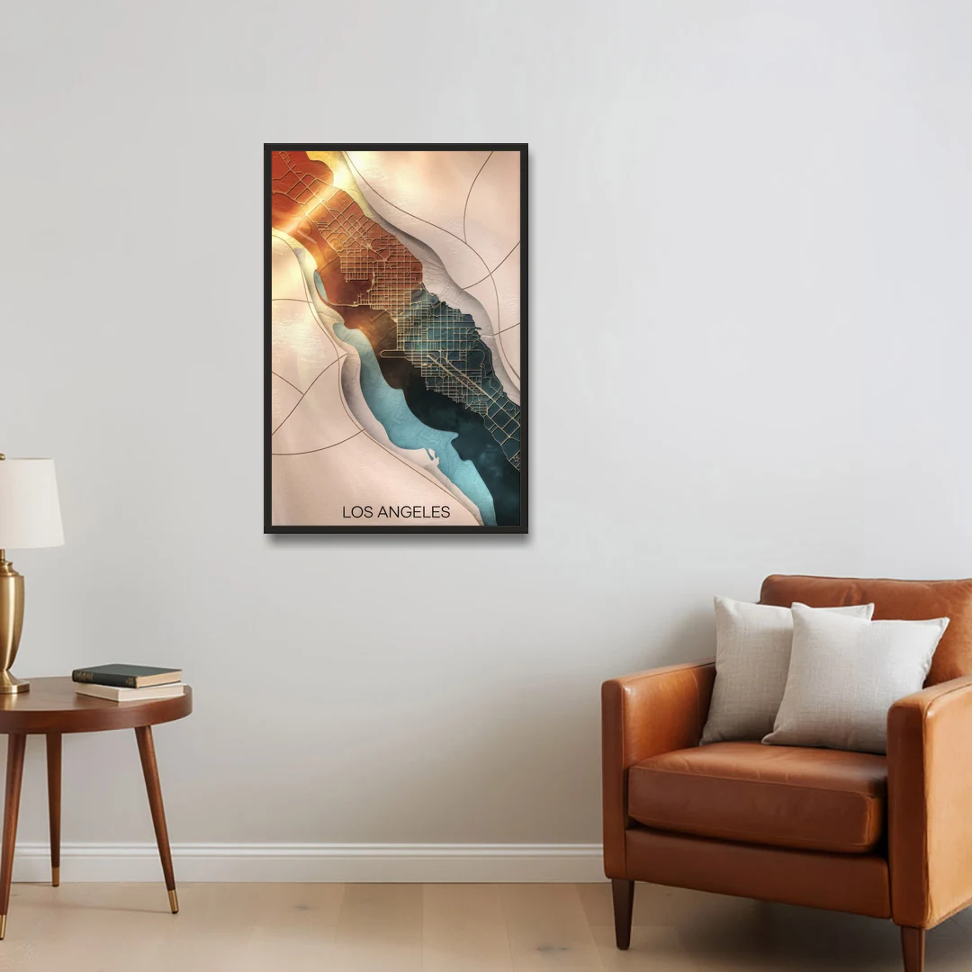 Los Angeles Map Design - Black Framed Canvas Wall Art - Sofa - 24x36
