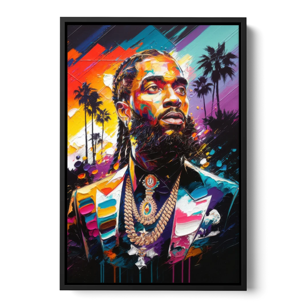 Los Angeles Nipsey Hussle Tribute - Black Framed Canvas Wall Art - Front