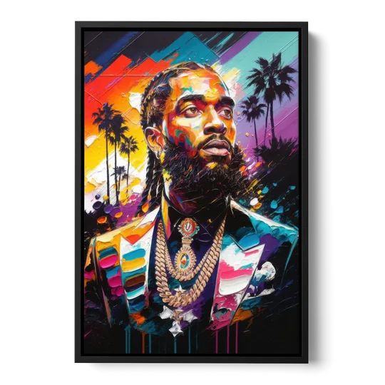 Los Angeles Nipsey Hussle Tribute - Black Framed Canvas Wall Art - Front