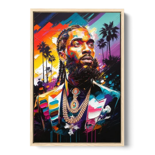 Los Angeles Nipsey Hussle Tribute - Oak Framed Canvas Wall Art - Front