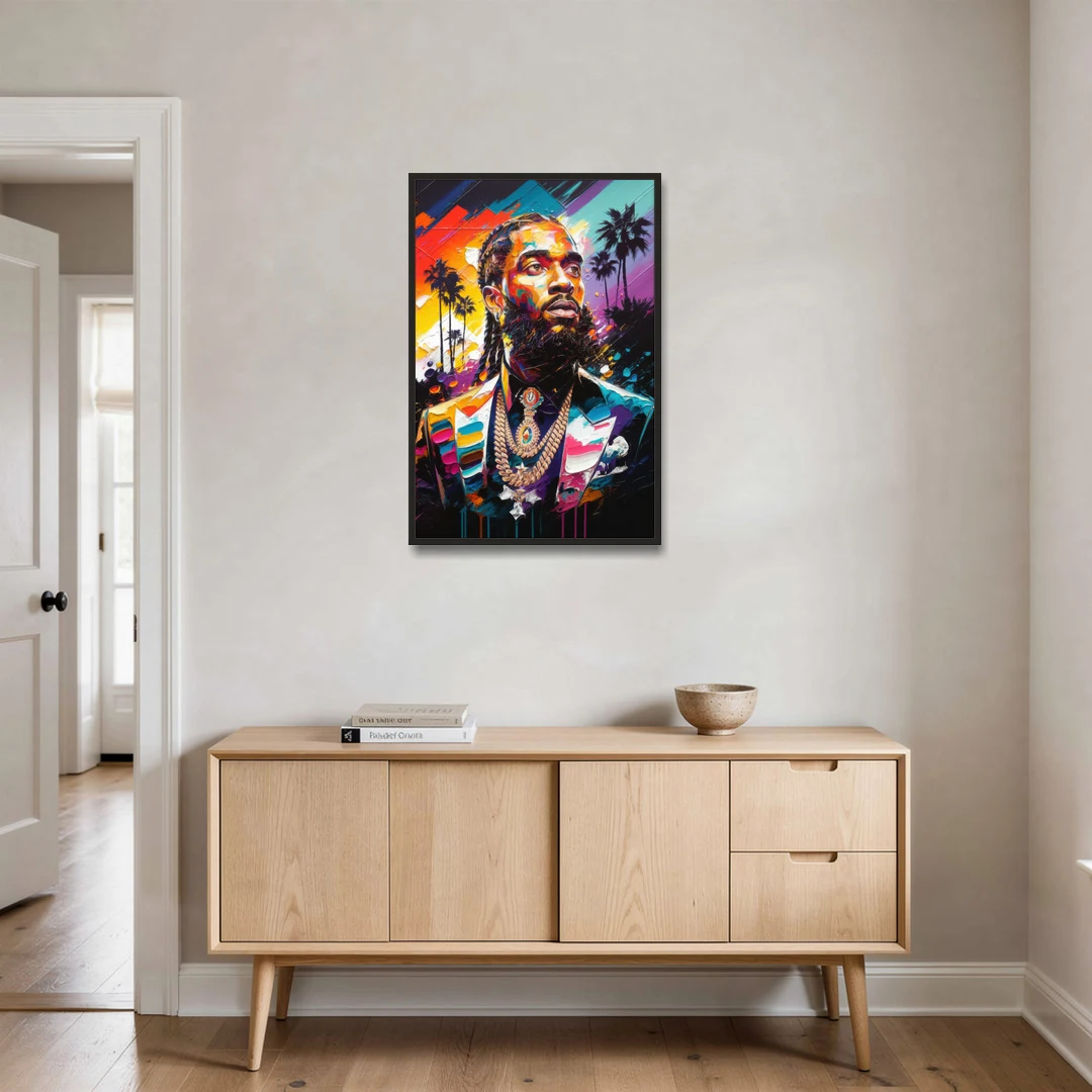 Los Angeles Nipsey Hussle Tribute - Black Framed Canvas Wall Art - Coffee Table - 24x36