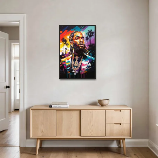 Los Angeles Nipsey Hussle Tribute - Black Framed Canvas Wall Art - Coffee Table - 24x36