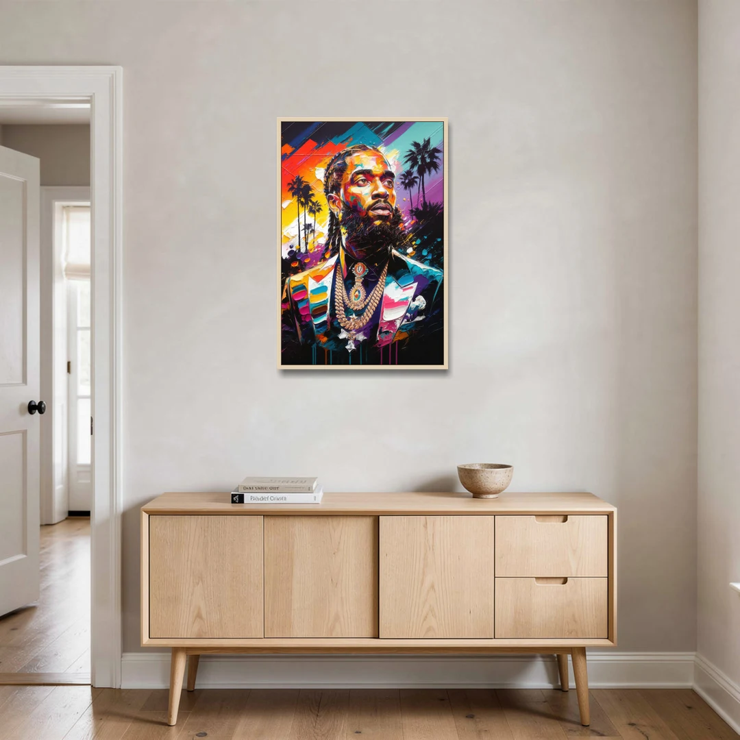 Los Angeles Nipsey Hussle Tribute - Oak Framed Canvas Wall Art - Coffee Table - 24x36