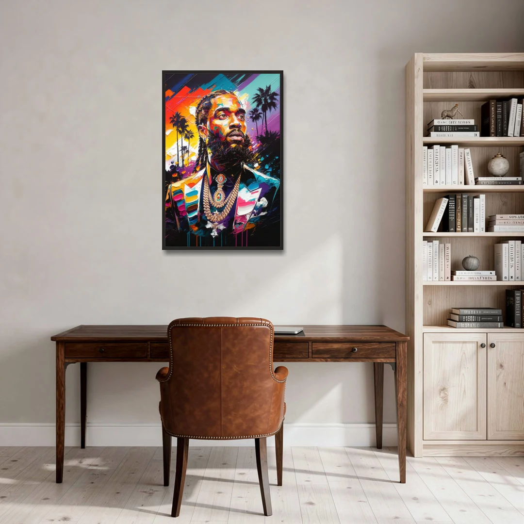 Los Angeles Nipsey Hussle Tribute - Black Framed Canvas Wall Art - Office - 24x36