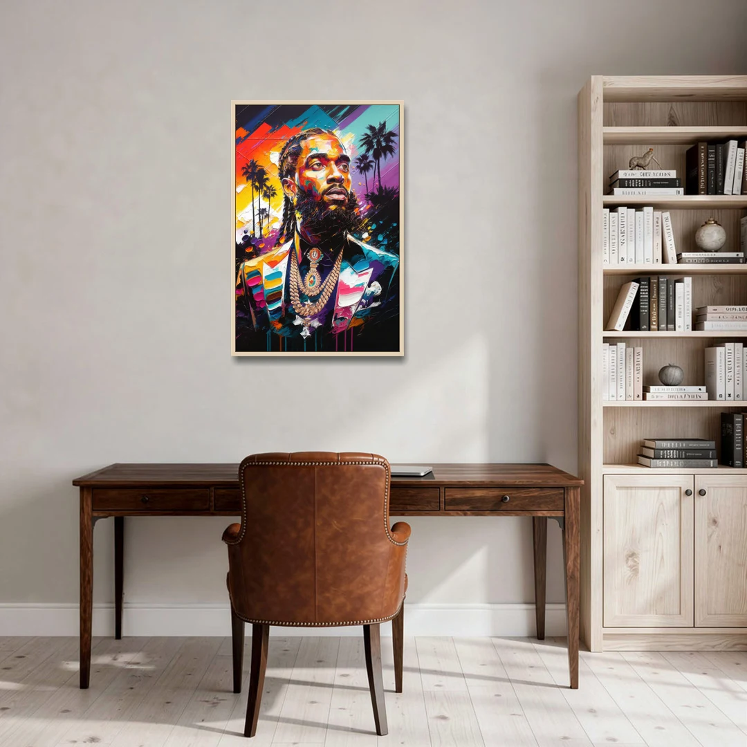 Los Angeles Nipsey Hussle Tribute - Oak Framed Canvas Wall Art - Office - 24x36