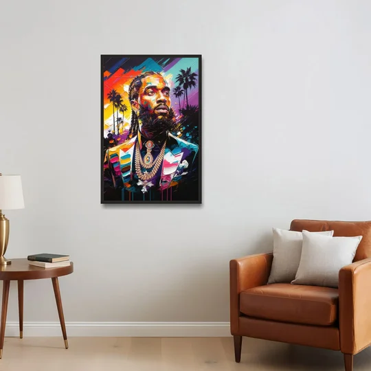 Los Angeles Nipsey Hussle Tribute - Black Framed Canvas Wall Art - Sofa - 24x36