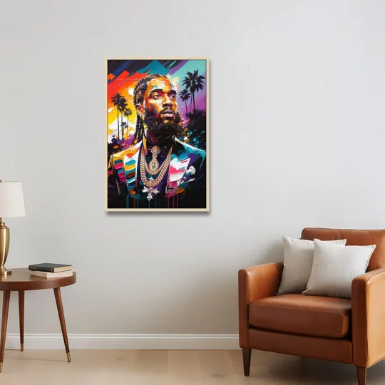 Los Angeles Nipsey Hussle Tribute - Oak Framed Canvas Wall Art - Sofa - 24x36