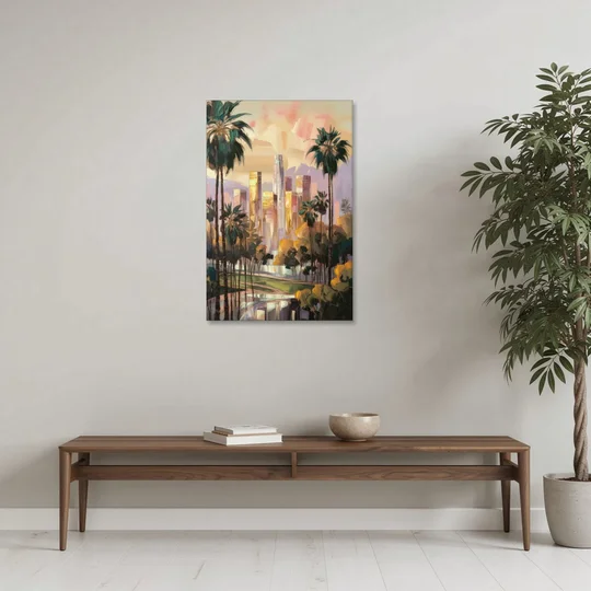 Los Angeles Palm Trees and Skyscrapers - Canvas Wall Art - Coffee Table - 24x36