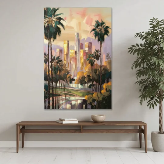 Los Angeles Palm Trees and Skyscrapers - Canvas Wall Art - Coffee Table - 40x60