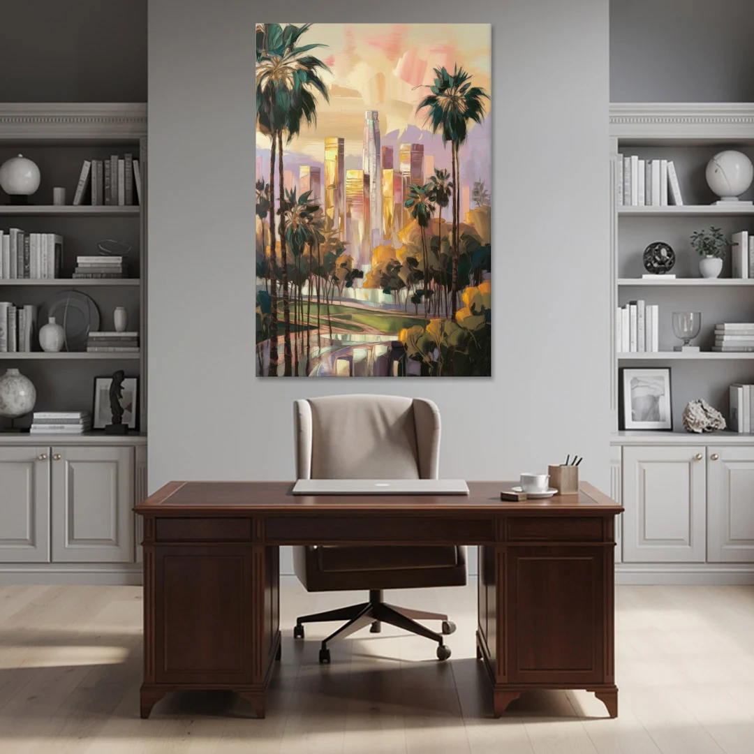 Los Angeles Palm Trees and Skyscrapers - Canvas Wall Art - Office - 40x60