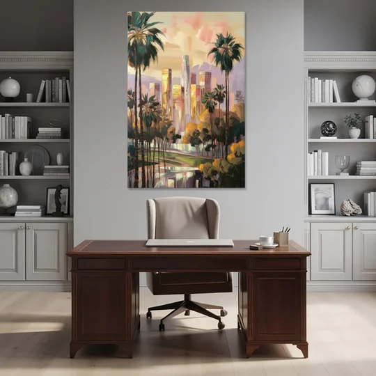 Los Angeles Palm Trees and Skyscrapers - Canvas Wall Art - Office - 40x60