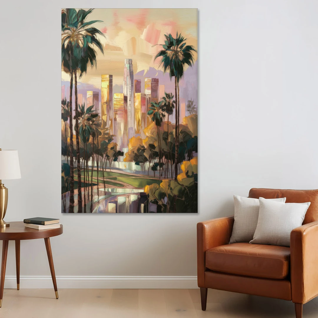 Los Angeles Palm Trees and Skyscrapers - Canvas Wall Art - Sofa - 40x60