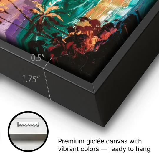 Los Angeles Sunset Over The Ocean - Black Framed Canvas Wall Art - Gallery Wrap Corner