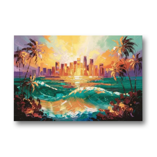 Los Angeles Sunset Over The Ocean - Canvas Wall Art - Front