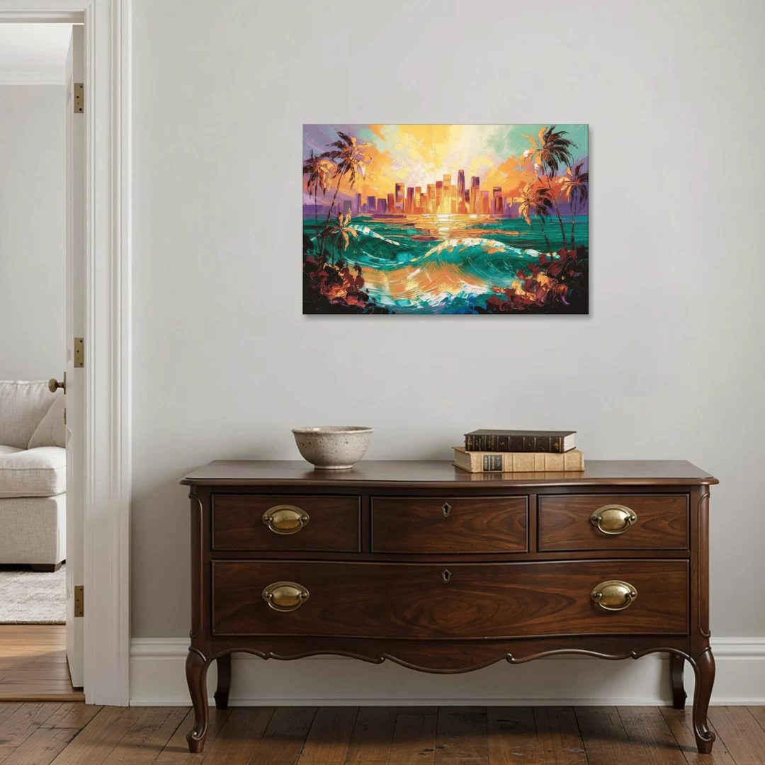 Los Angeles Sunset Over The Ocean - Canvas Wall Art - Coffee Table - 36x24