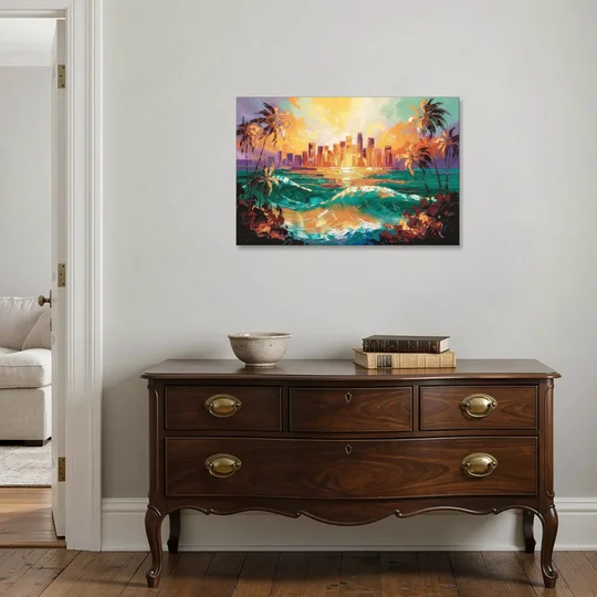 Los Angeles Sunset Over The Ocean - Canvas Wall Art - Coffee Table - 36x24