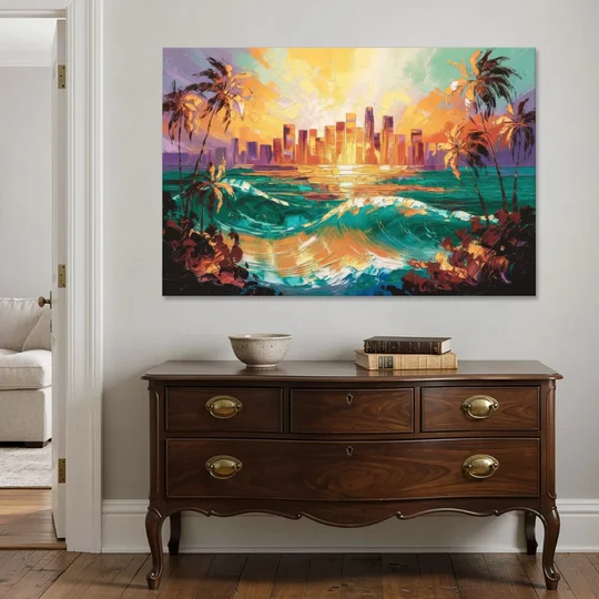 Los Angeles Sunset Over The Ocean - Canvas Wall Art - Coffee Table - 60x40