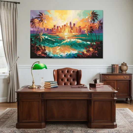 Los Angeles Sunset Over The Ocean - Canvas Wall Art - Office - 60x40