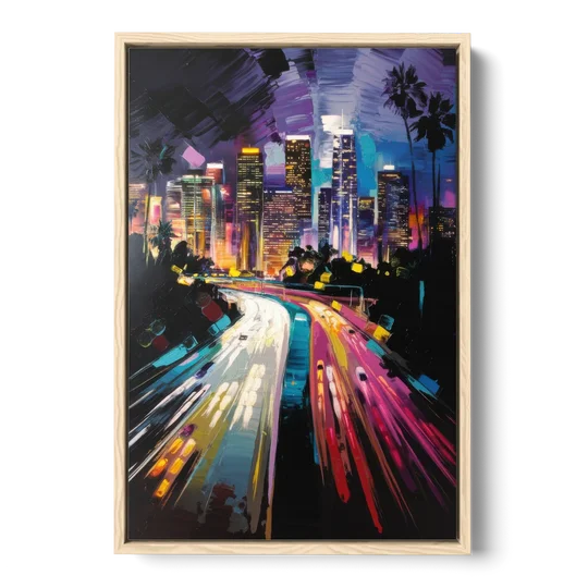 Los Angeles Urban Cityscape - Oak Framed Canvas Wall Art - Front
