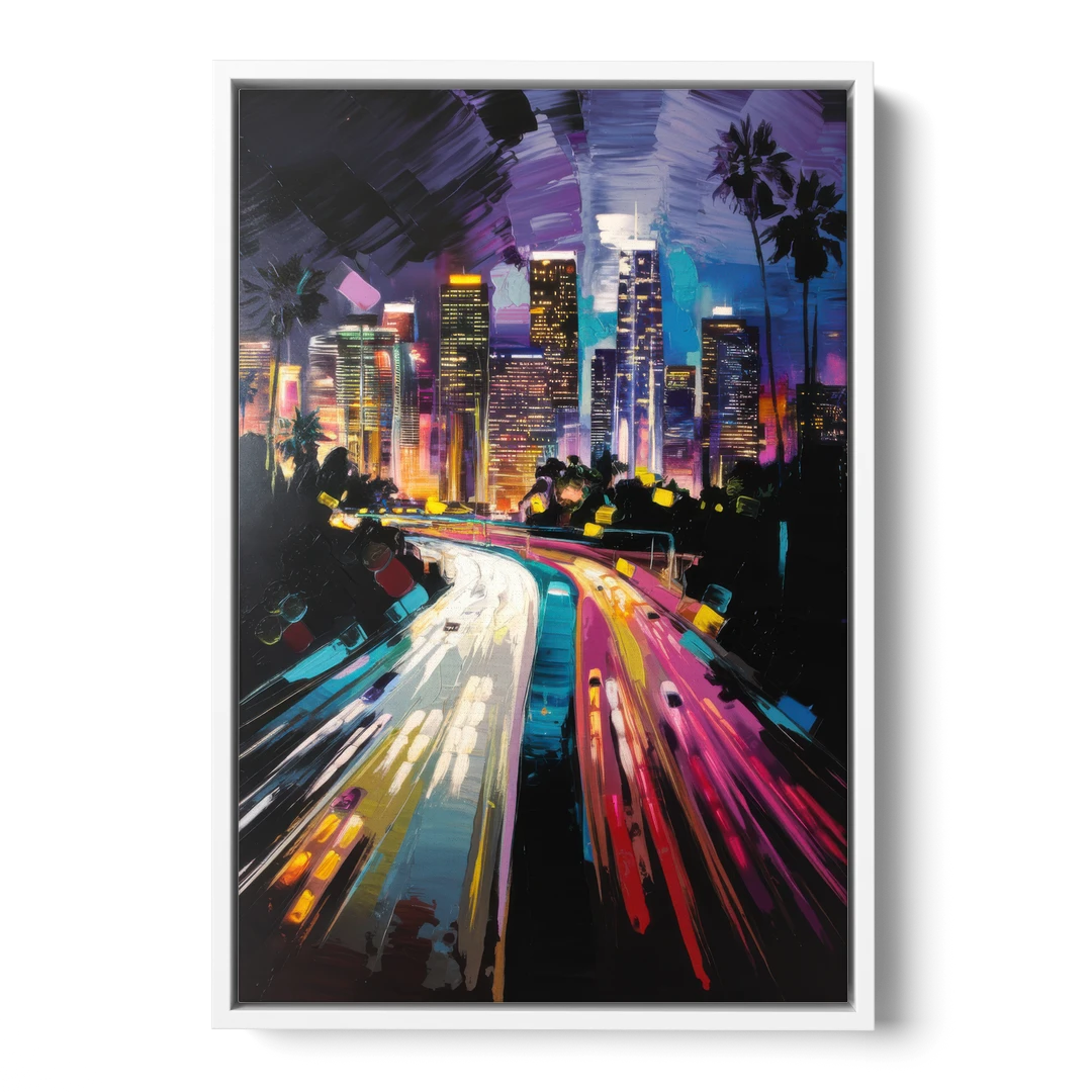 Los Angeles Urban Cityscape - White Framed Canvas Wall Art - Front
