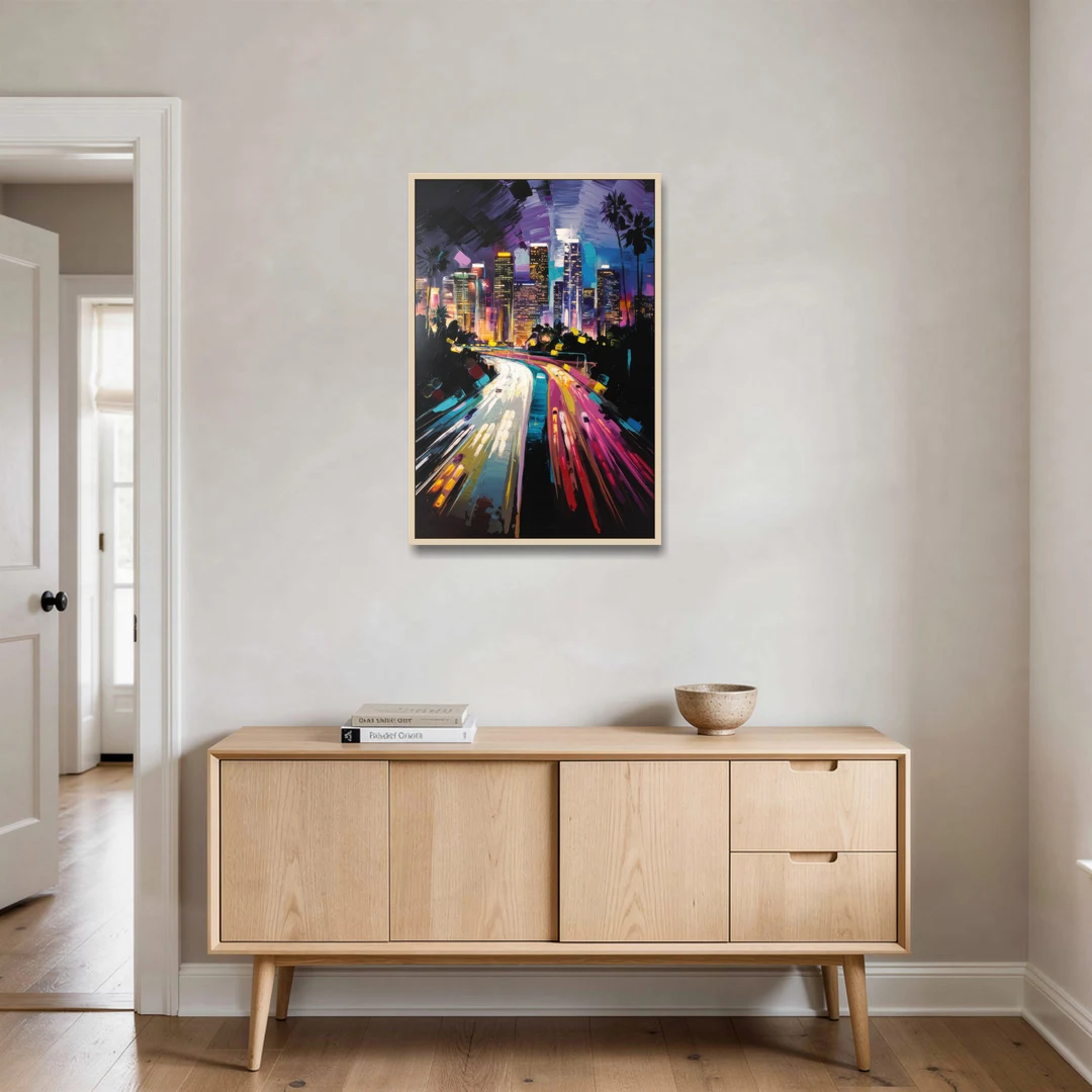 Los Angeles Urban Cityscape - Oak Framed Canvas Wall Art - Coffee Table - 24x36
