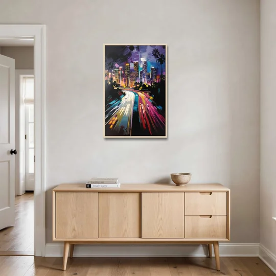 Los Angeles Urban Cityscape - Oak Framed Canvas Wall Art - Coffee Table - 24x36