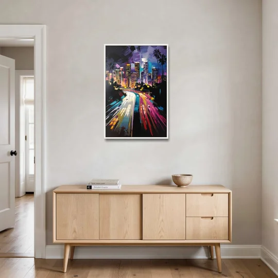 Los Angeles Urban Cityscape - White Framed Canvas Wall Art - Coffee Table - 24x36