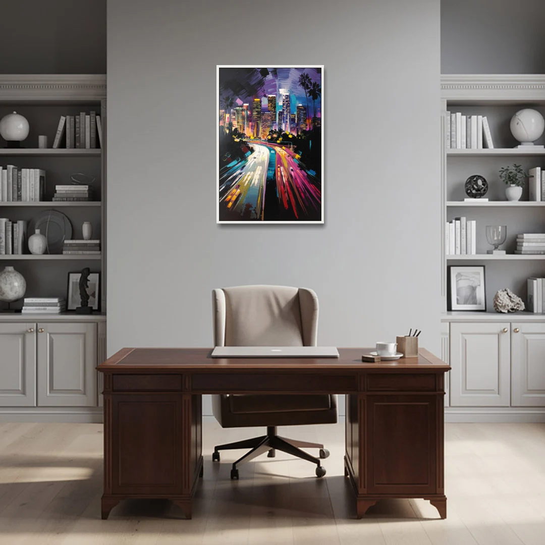 Los Angeles Urban Cityscape - White Framed Canvas Wall Art - Office - 24x36