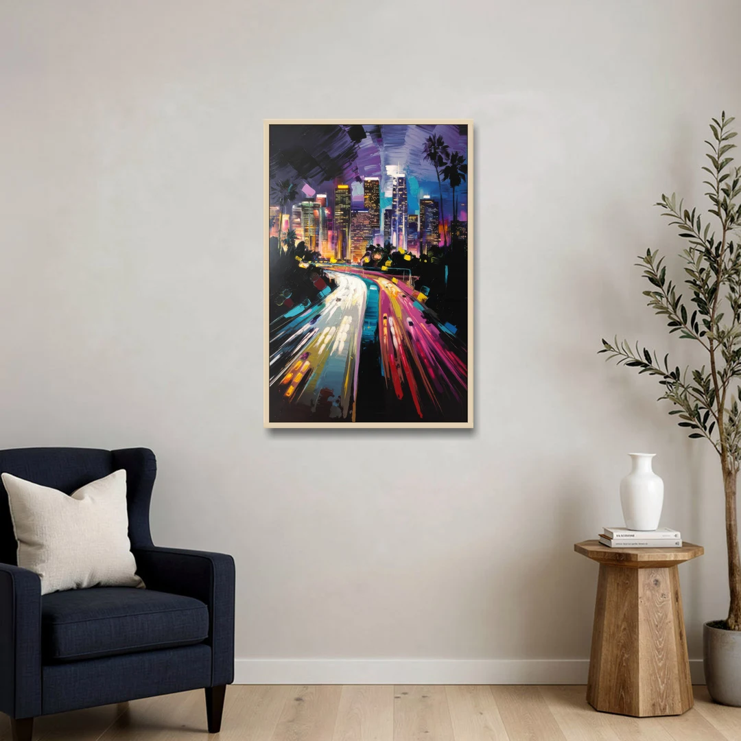 Los Angeles Urban Cityscape - Oak Framed Canvas Wall Art - Sofa - 24x36