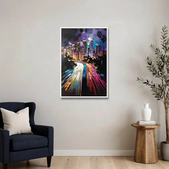 Los Angeles Urban Cityscape - White Framed Canvas Wall Art - Sofa - 24x36