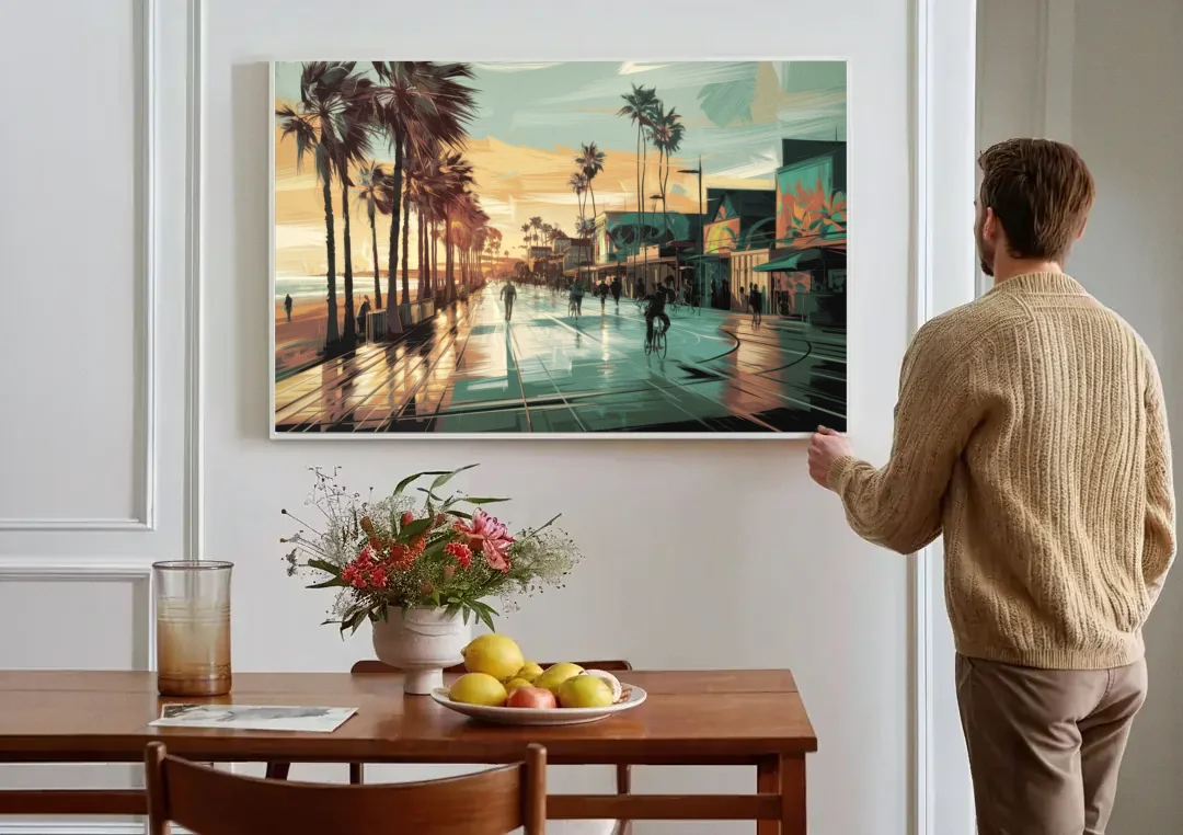 Los Angeles Venice Beach Boardwalk canvas wall art above a dining table