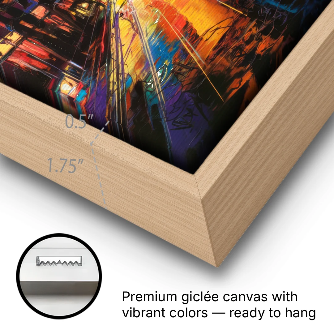 Los Angeles Vibrant Street Art - Oak Framed Canvas Wall Art - Gallery Wrap Corner