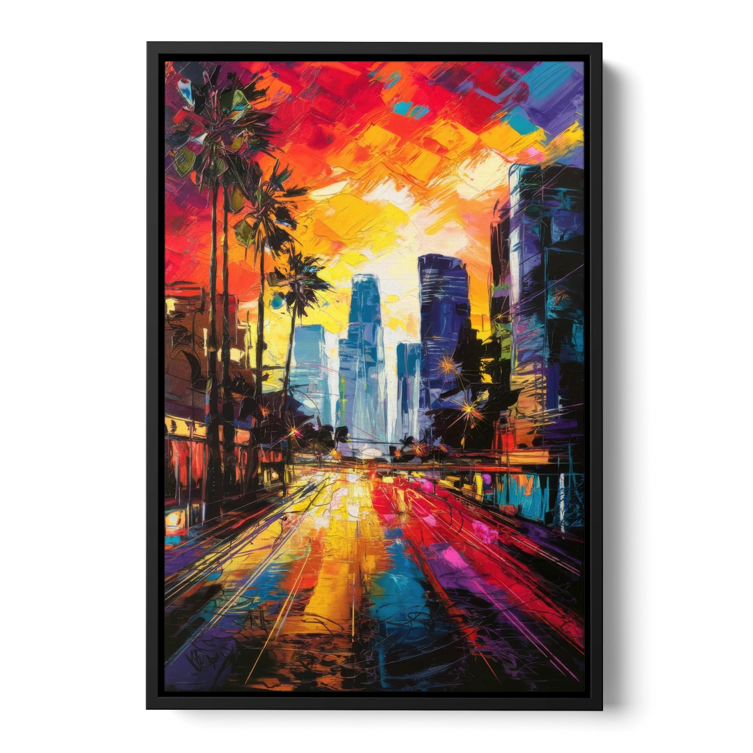 Los Angeles Vibrant Street Art - Black Framed Canvas Wall Art - Front