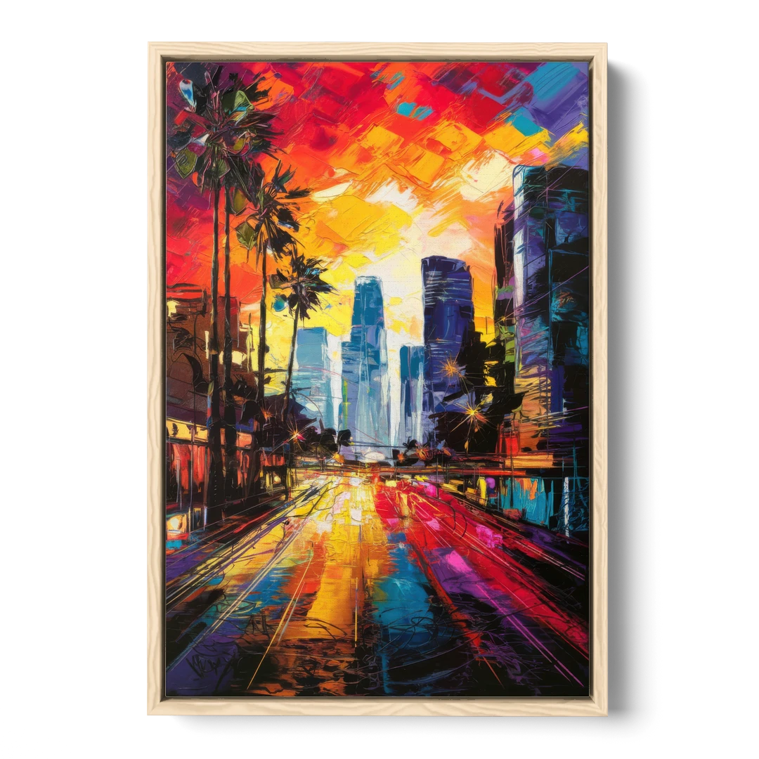 Los Angeles Vibrant Street Art - Oak Framed Canvas Wall Art - Front