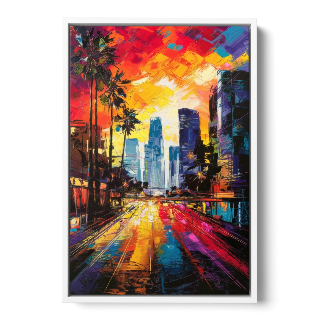 Los Angeles Vibrant Street Art - White Framed Canvas Wall Art - Front
