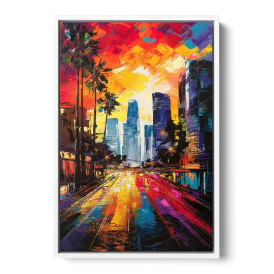 Los Angeles Vibrant Street Art - White Framed Canvas Wall Art - Front