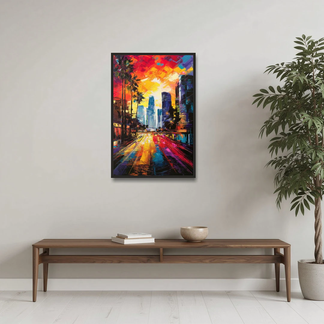 Los Angeles Vibrant Street Art - Black Framed Canvas Wall Art - Coffee Table - 24x36
