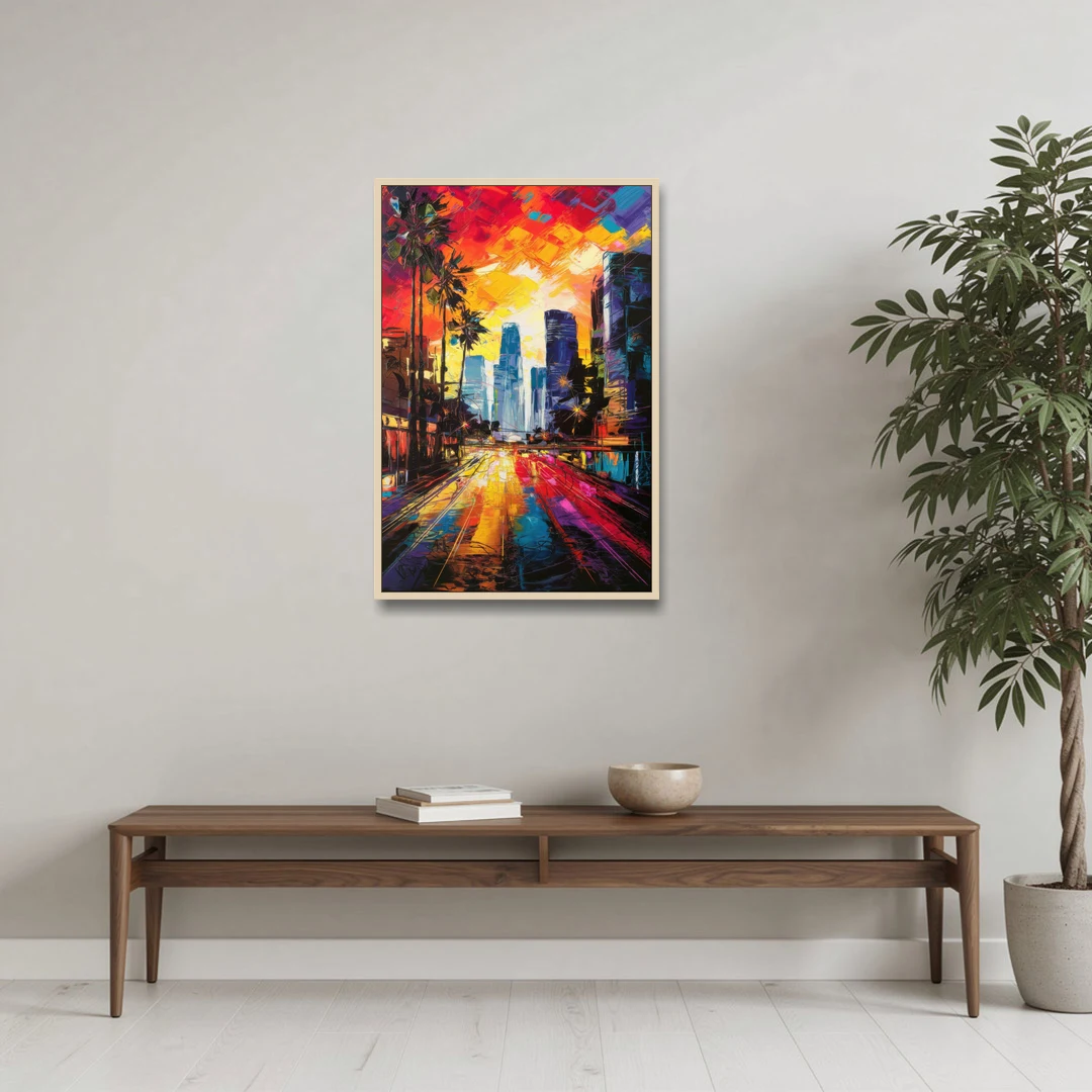 Los Angeles Vibrant Street Art - Oak Framed Canvas Wall Art - Coffee Table - 24x36