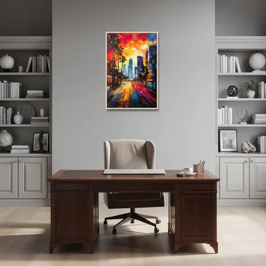 Los Angeles Vibrant Street Art - Oak Framed Canvas Wall Art - Office - 24x36