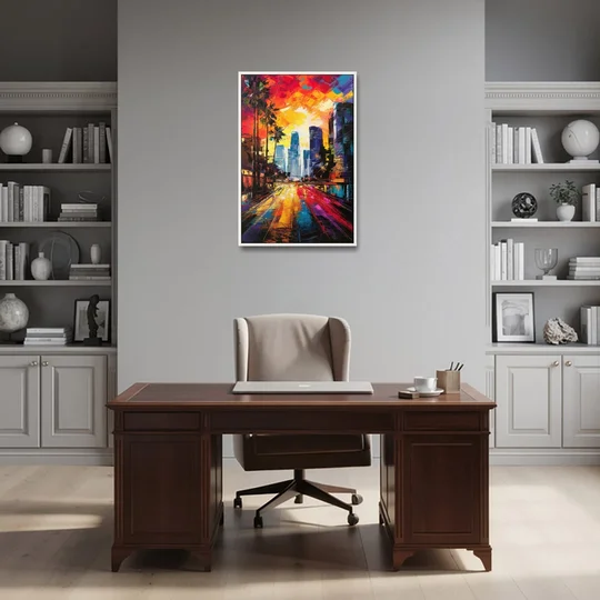 Los Angeles Vibrant Street Art - White Framed Canvas Wall Art - Office - 24x36