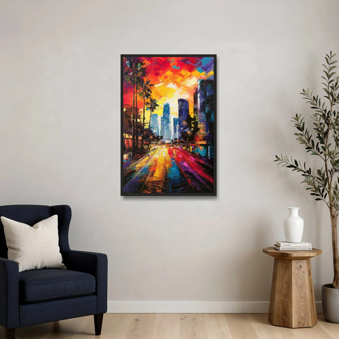 Los Angeles Vibrant Street Art - Black Framed Canvas Wall Art - Sofa - 24x36