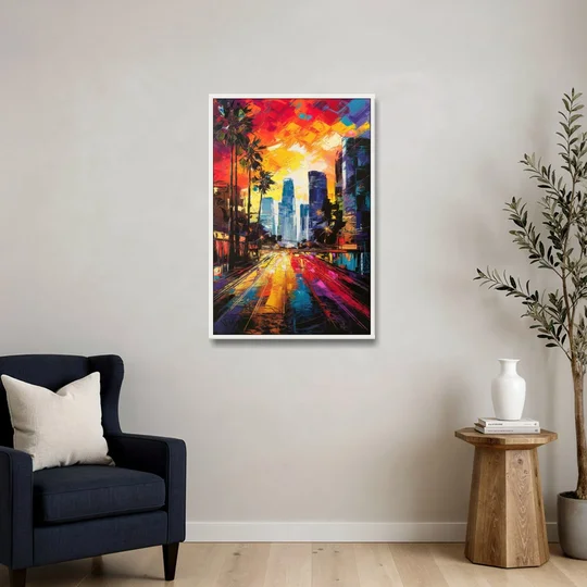 Los Angeles Vibrant Street Art - White Framed Canvas Wall Art - Sofa - 24x36