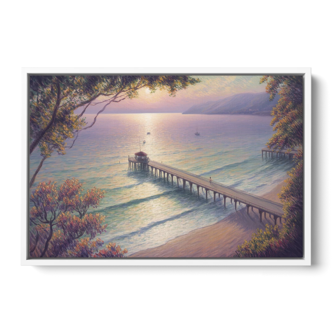Los Muertos Pier - White Framed Canvas Wall Art - Front