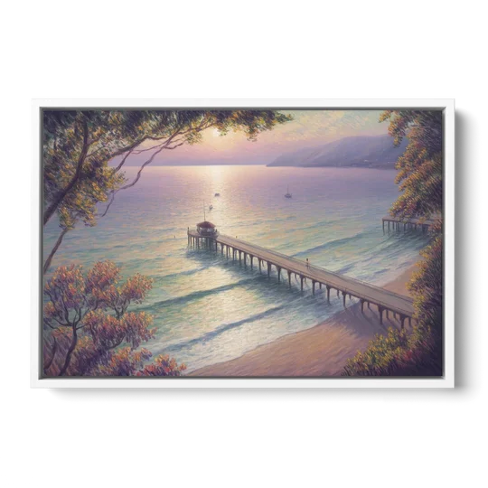 Los Muertos Pier - White Framed Canvas Wall Art - Front