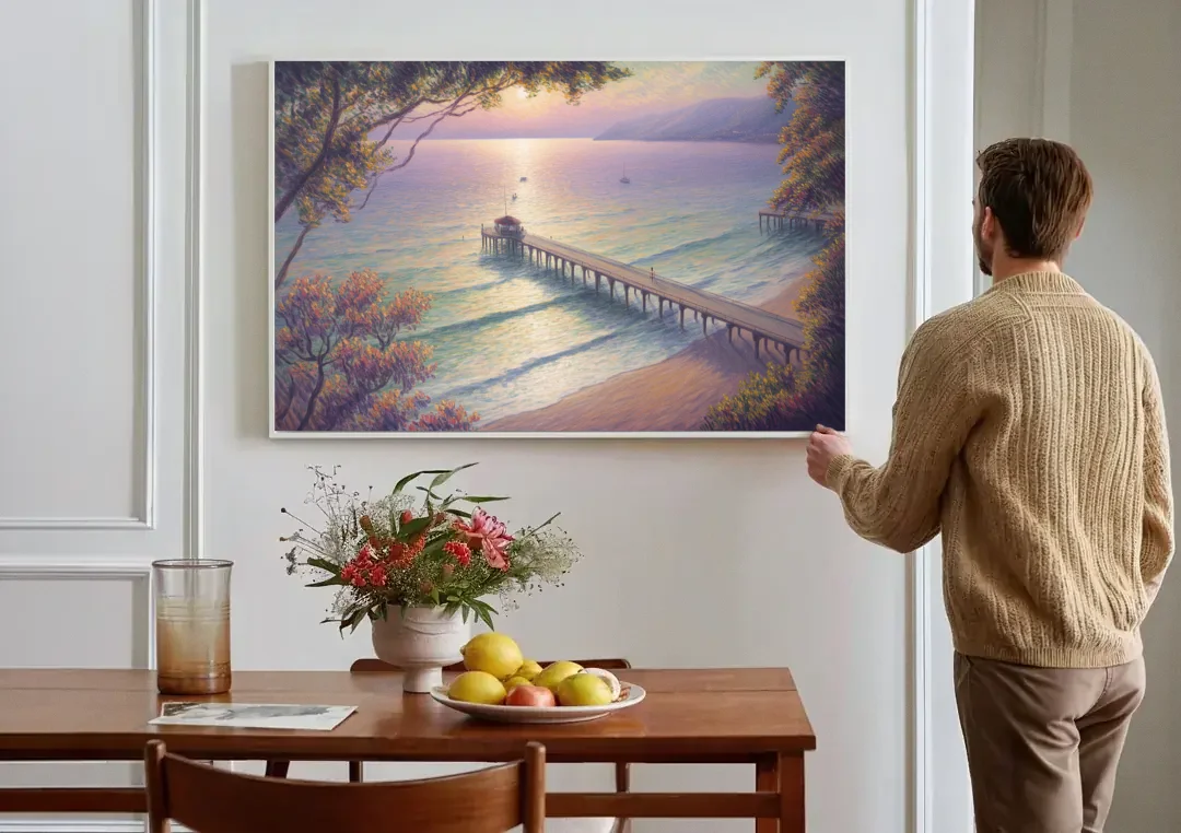 Los Muertos Pier canvas wall art above a dining table