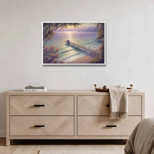 Los Muertos Pier - White Framed Canvas Wall Art - Coffee Table - 36x24