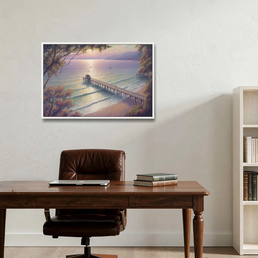 Los Muertos Pier - White Framed Canvas Wall Art - Office - 36x24